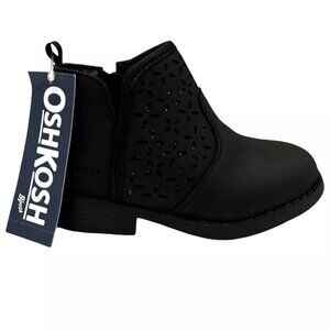 OshKosh B'Gosh Girl's Estell Ankle Boots Size 7 Black Glitter Accent Side Zip